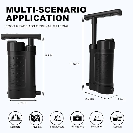 Portable Water Filter Pump, 0.01 Micron Manual Survival Water Purifier - Image 5