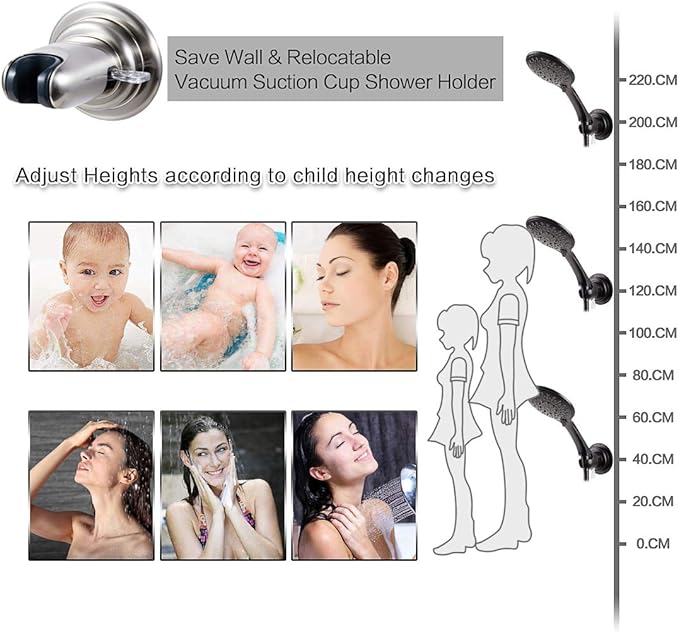 JiePai Vacuum Suction Cup Shower Head Holder,Adhesive Adjustable Suction Handheld Shower Holder Bracket,Removable Wall Mount Head Holder for Bathroom,Brushed Nickel