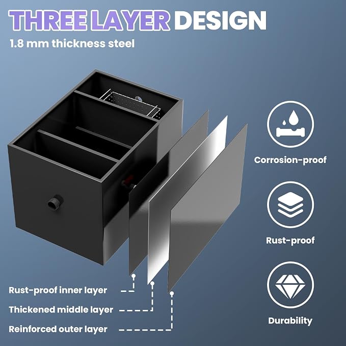 40 LBS Commercial Grease Trap Carbon Steel Interceptor, 15 GPM Flow Rate Under - Image 6