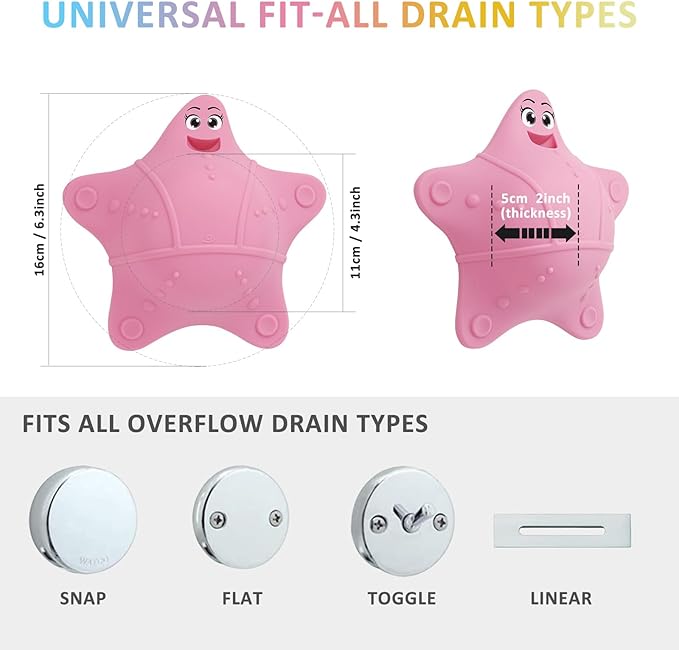 Bathtub Overflow Drain Cover, Silicone Tub Overflow Drain Cover, Soak Bathtub Drain Cover Stopper with Suction Cups, Cute Bathroom Spa Accessories Adds Inches of Water for Deeper Bath (Pink)