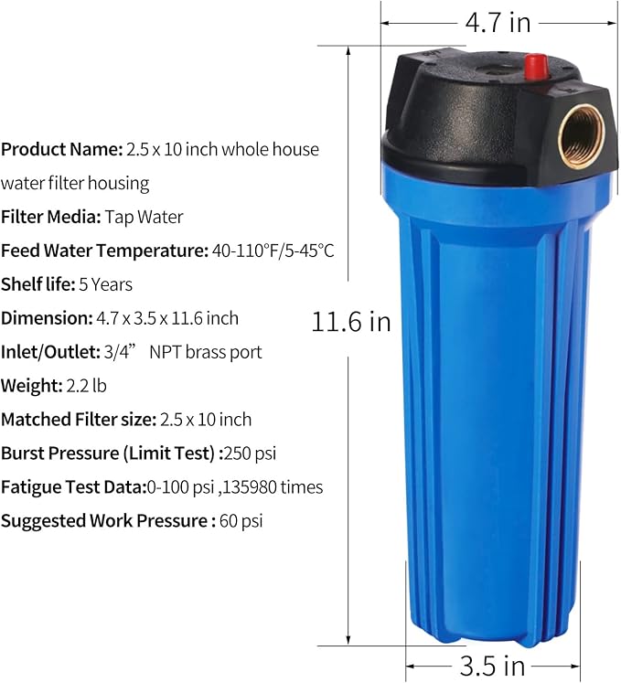 Geekpure 10-Inch Whole House Slim Water Filter Housing - Image 5