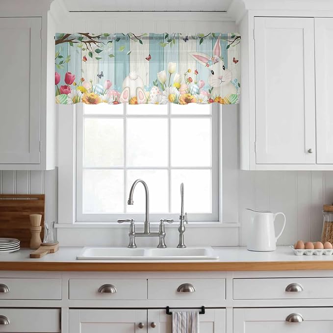 Easter Sheer Valances for Windows 42"x12", Light Filtering Kitchen Curtains - Image 3