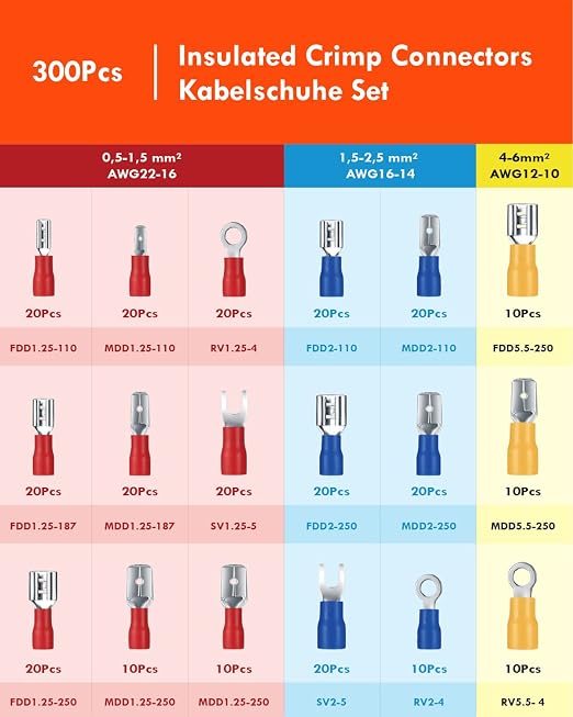 300PCS Wire Connectors Kit, Male and Female Spade Connectors, 17 Types - Image 2