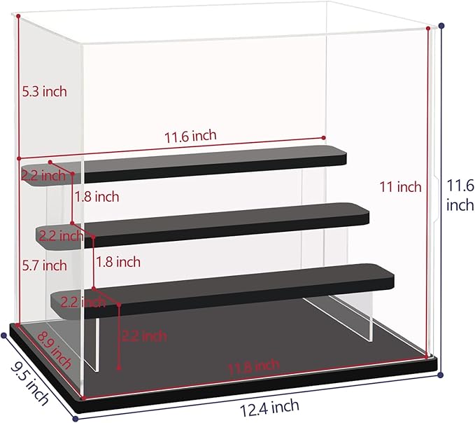 Choowin 4 Tier Clear Acrylic Display Case for Collectibles, Mini Figures, Pop Mart, Labubu, Sonny Angel, Smiski - Assemble Dustproof Acrylic Display Box with Door, Stand (Black Base Step)