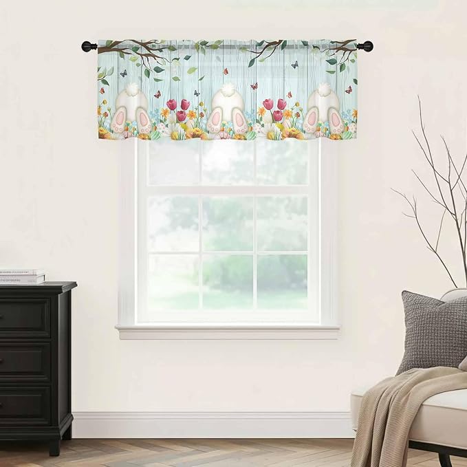 Easter Sheer Valances for Windows 60"x18", Light Filtering Kitchen Curtains - Image 9