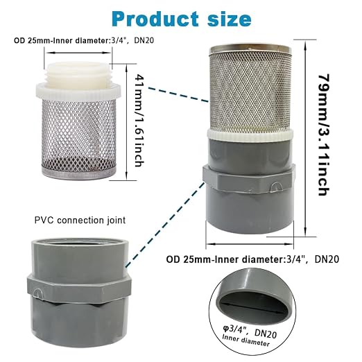DN20 inch Stainless Steel Filter Cover Connected to 3/4" DN20 Grey PVC Water - Image 3