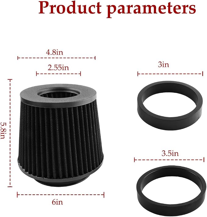 HZEL Universal Clamp-On Air Intake Filter, 76 90 102MM High Performance - Image 2