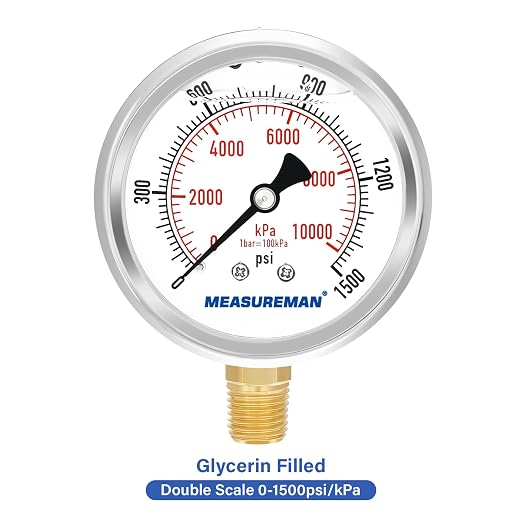 MEASUREMAN 2-1/2" Dial Size, Glycerin Filled Pressure Gauge, 0-1500psi/kpa - Image 3