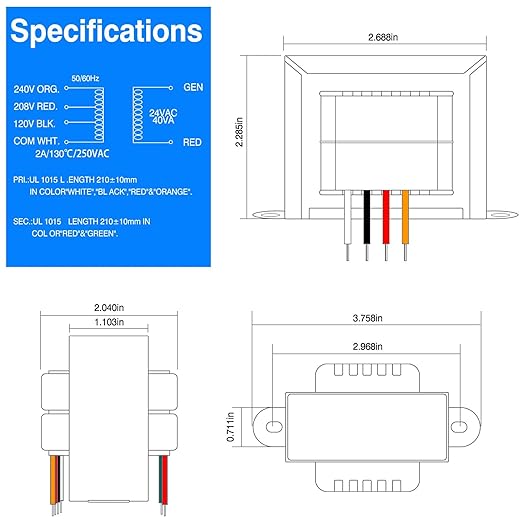24V 40VA Control Transformer, Primary 120/208/240V, Secondary 24V Isolation - Image 5