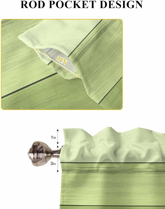 Gradient Green Wooden Board Window Valance Curtains, Retro Country Wood Grain - Image 7