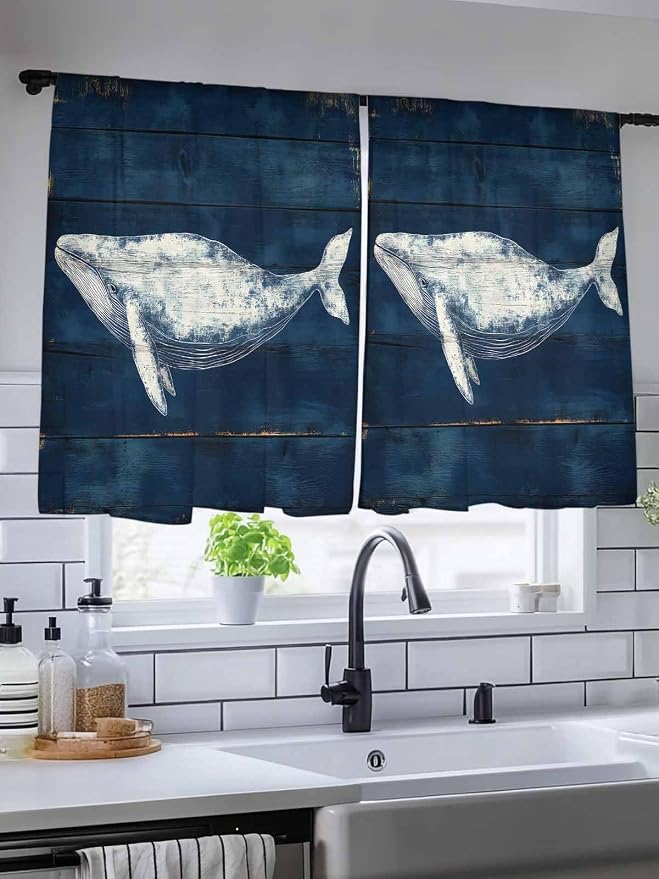 Sheer Curtains 54 Inch Length, Summer Whale Semi Sheer Curtains Light Filtering - Image 5