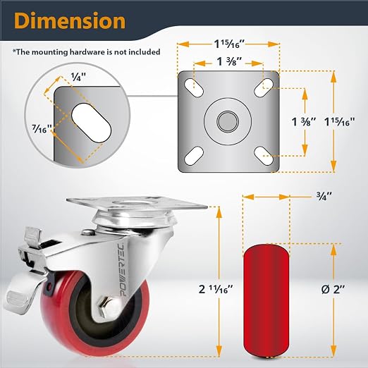 POWERTEC 2 Inch Swivel Caster Wheels Set of 4 - Image 2