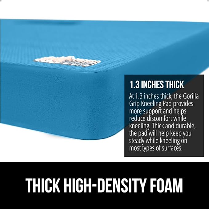 GORILLA GRIP Extra Thick Patent Pending Soft Foam Kneeling Pad, Supportive Large Cushion Knee Pads for Gardening, Baby Bath Time, Dirt and Water Resistant, Workout and Garden Supplies, 17.5x11, Blue