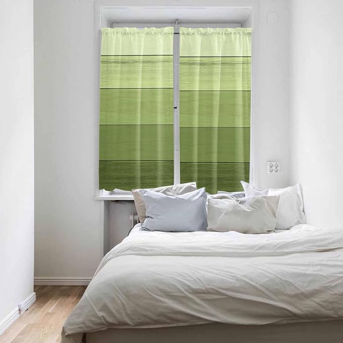 Gradient Green Wooden Board Window Valance Curtains, Retro Country Wood Grain - Image 4
