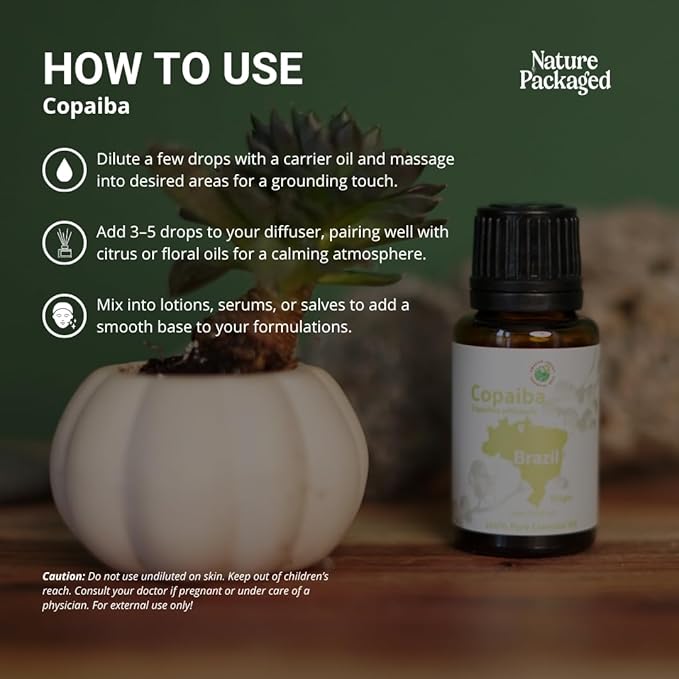 Copaiba Essential Oil - Direct from Amazon Jungle Essential Oils Brazil - Steam Distilled - Aceite de Copaiba for Aromatherapy, Massage, Diffuser, DIY Candle and Soap Making - 8oz