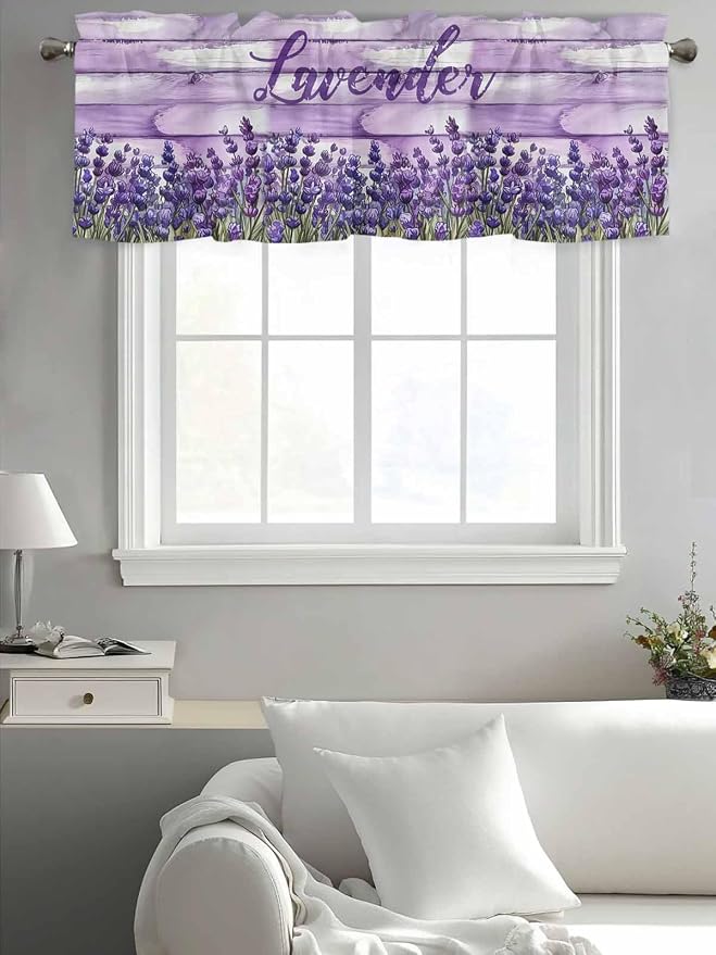 Kitchen Valances for Window, Retro Lavender on Farm Wood Grain Light Filtering - Image 7