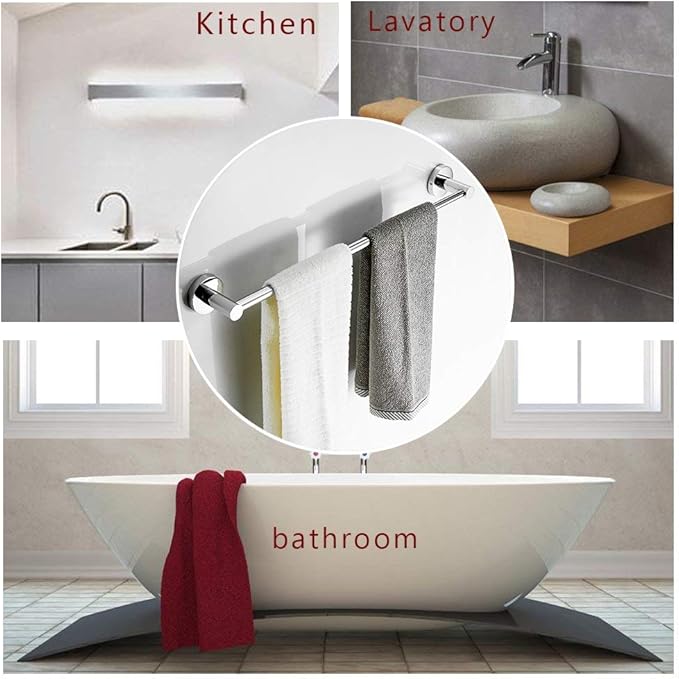 BESy Adjustable 15.9 to 28.6 Inch Single Bath Towel Bar Rack for Bathroom Accessories SUS304 Stainless Steel Towel Holder, Wall Mount with Screws Hand Towel Bar Rod Hotel Style, Polished Chrome