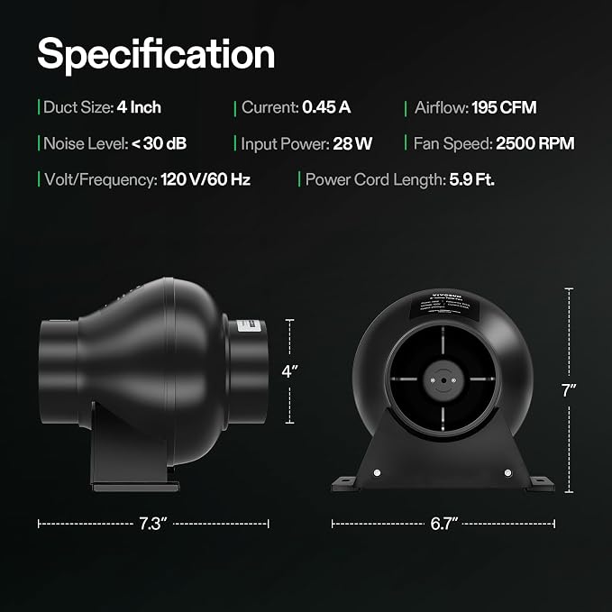 VIVOSUN 4 Inch Inline Fan and 4 Inch Air Carbon Filter Smellines Control - Image 4