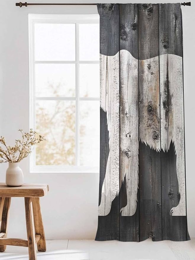Sheer Curtains 108 Inches Long, Farmhouse Country Vintage Wood Grain Privacy - Image 3