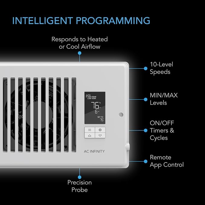 AC Infinity AIRTAP T4 White, Register Booster Fan - Image 3