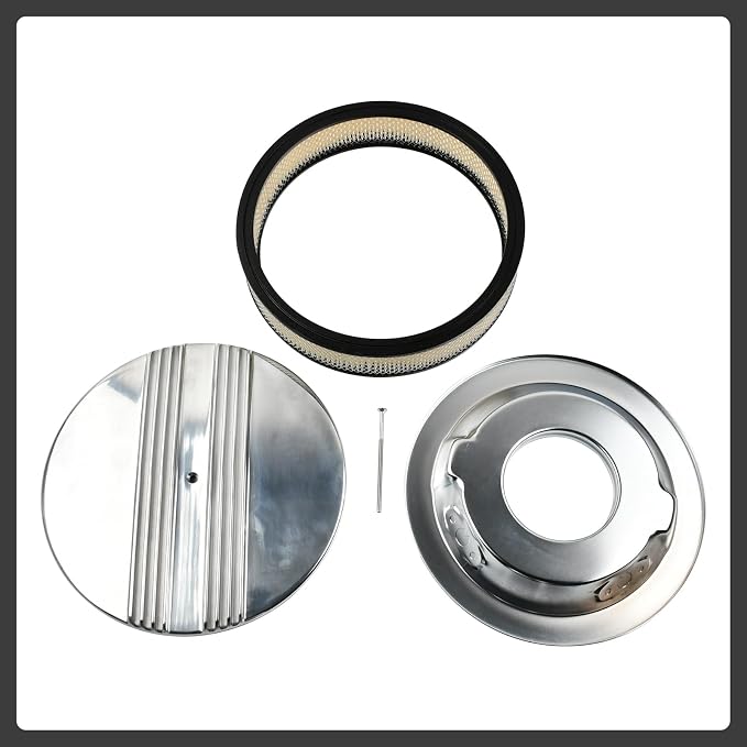 14 x 3 Inch Round Polished Air Cleaner Kit Half Finned Drop Base Compatible - Image 2