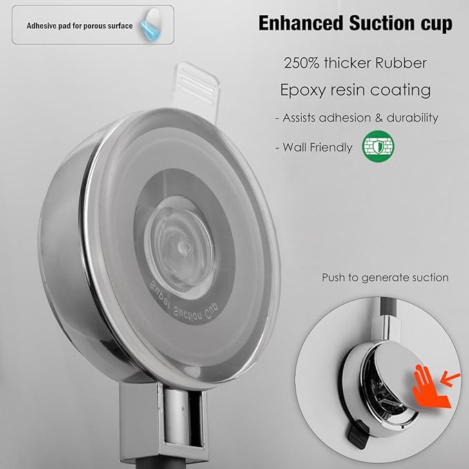 Suction Cup Handheld Shower Head Holder - Reusable - 360 Swivel Adjustable - Wall Mount Shower Wand Holder