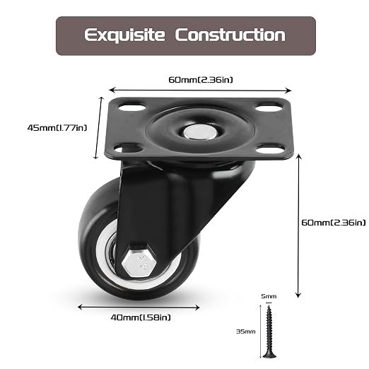 Alise Caster Wheels, 1.5" Swivel Caster Set of 4 Steel Core Rubber Heavy Duty - Image 2