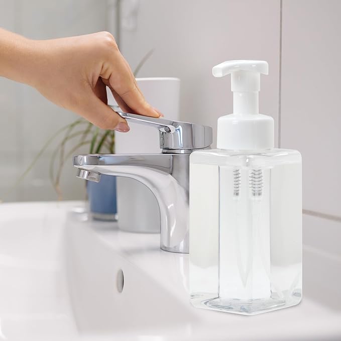 Ginger Lily Farms Foaming Soap Dispenser, Refillable Plastic Pump Bottles for Liquid Hand Soap, 15 oz. Clear Bottle with White Pump, 2-Pack