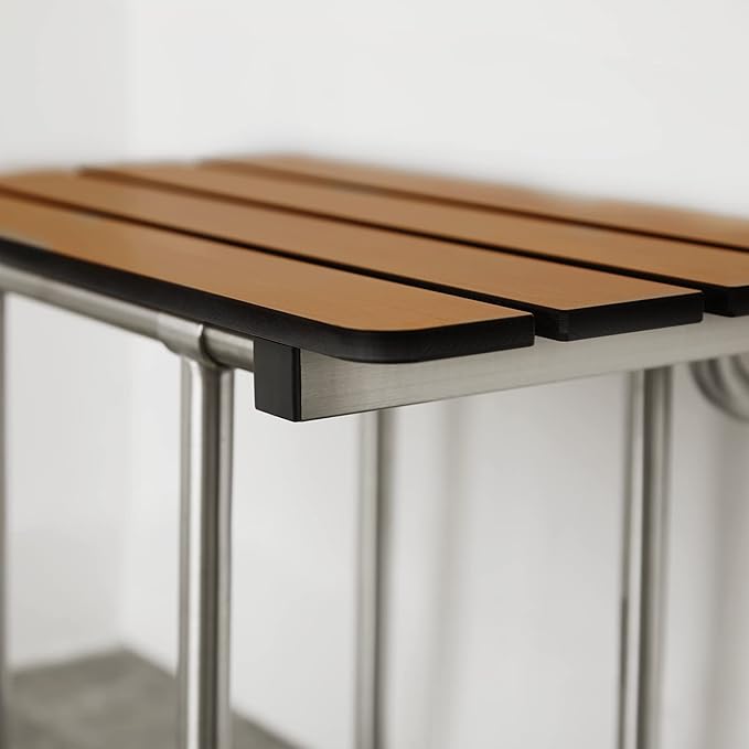 Seachrome 30-inch ADA Folding Shower Seat with Legs, Teak Phenolic Slats