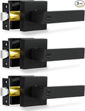 Privacy Door Levers, 3 Pack Matte Black Door Handles Heavy Duty Bed and Bath Door Locks Interior Keyless Locksets, Reversible for Left Right Handed Doors
