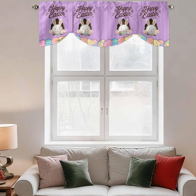 Purple Easter Tie Up Valance Curtains - Image 3