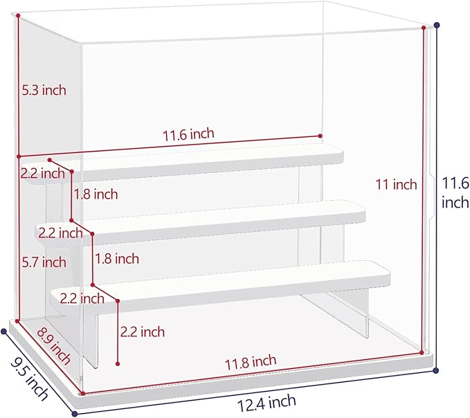 Choowin 4 Tier Clear Acrylic Display Case for Collectibles, Mini Figures, Pop Mart, Labubu, Sonny Angel, Smiski - Assemble Dustproof Acrylic Display Box with Door, Stand (White Base Step)
