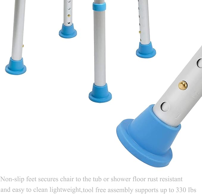 Replacement Feet for Shower Chair Bath Seat, Shower stools and Transfer Bench, Non-Skid Shower Bench and Tub Transfer Benches Rubber Suction Cup Feet, Metal Insert Reinforced (1" I.D, Blue)