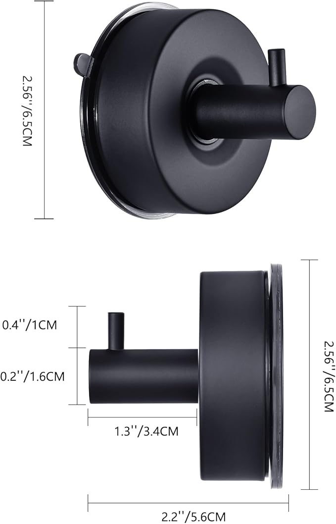 YOHOM Suction Cup Hooks for Shower Wall Bathrooms Towels Hook for Glass Door Heavy Duty (Black, 2 PCS)