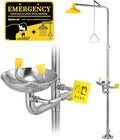 CGOLDENWALL Emergency Shower Eye Wash Station Safety Shower Station Eyewash Station, 304 Stainless Steel, NPT Threads, with Emergency Sign
