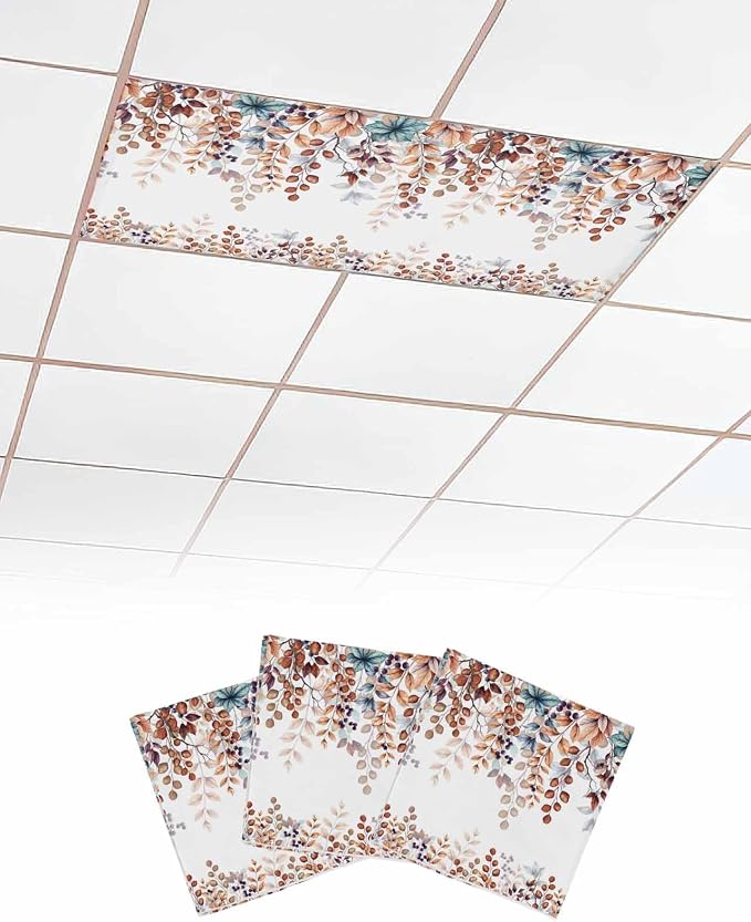 3 Pack Fluorescent Light Cover for Classroom Ceiling Light, Fall Orange by Home+L6