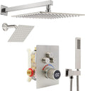 Digital Display Dual Head Shower system Rain Shower System Shower Wall Mount 10 Inch Ceiling Shower Head with 6 Inch Shower Head with shower handheld(Brushed Nickel)