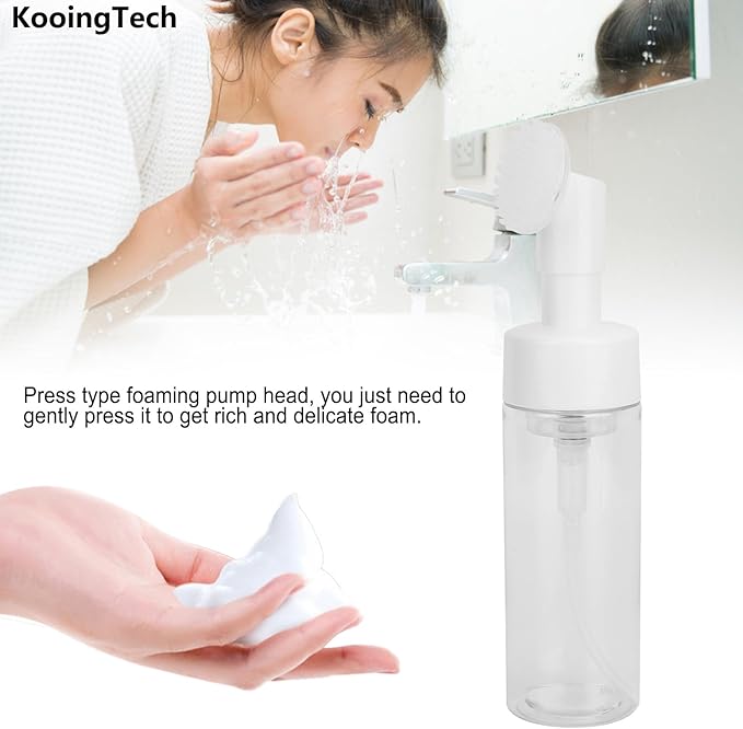 150ML Foam Pump Bottle with Brush, Lotion Dispensing Bottle, Plastic Facial Cleansing Foam Bottle, Portable Facial Cleanser Dispenser(150ML)