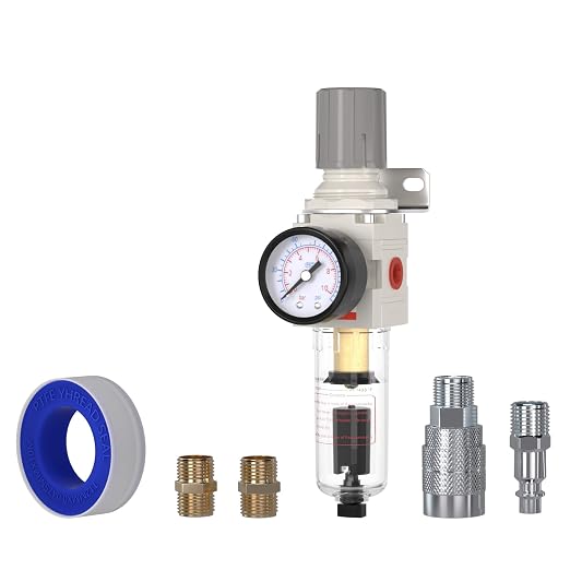AIRZOE 1/4"NPT Air Filter Regulator Combo Piggyback, 5 Micron Brass Element by AIRZOE