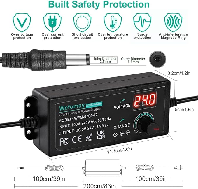 Universal Power Supply 3V~24V 3A 72W Adjustable Variable 3V 5V 9V 12V 18V 20V - Image 3