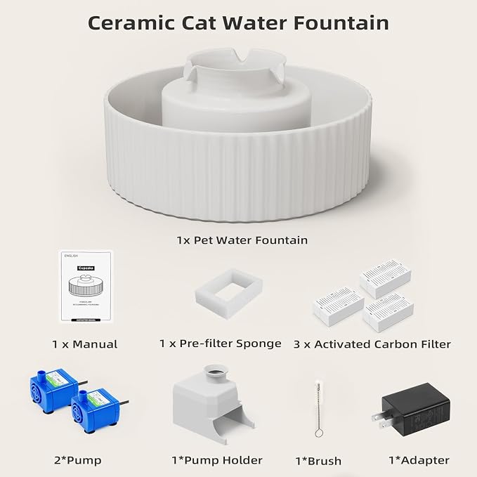Ceramic Cat Water Fountain, Waatoos 2.1L/71oz Cupcake Pet Water Fountain - Image 9