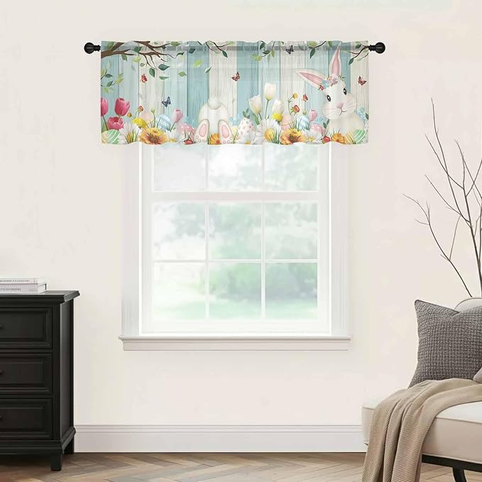 Easter Sheer Valances for Windows 54"x18", Light Filtering Kitchen Curtains - Image 9