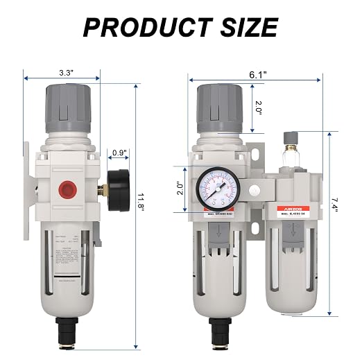 1/2" NPT Compressed Air Filter Regulator Lubricator Combo, Air Compressor Water - Image 2