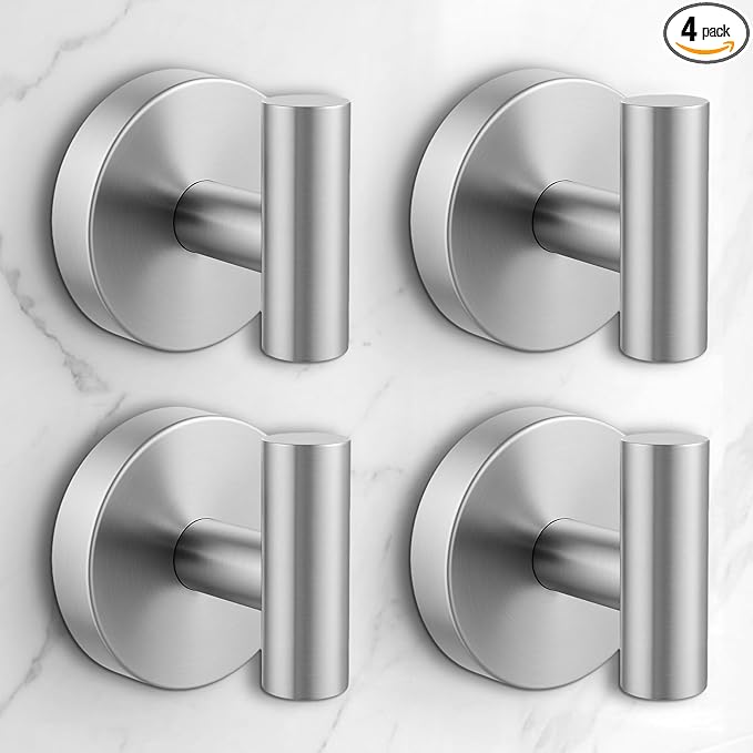 Heavy Duty Suction Cup Hooks for Glass Window,Tile,Mirror,Removable Shower Hooks for Inside Shower,Metal Towel Hooks for Bathroom,4 Pack(Silver)