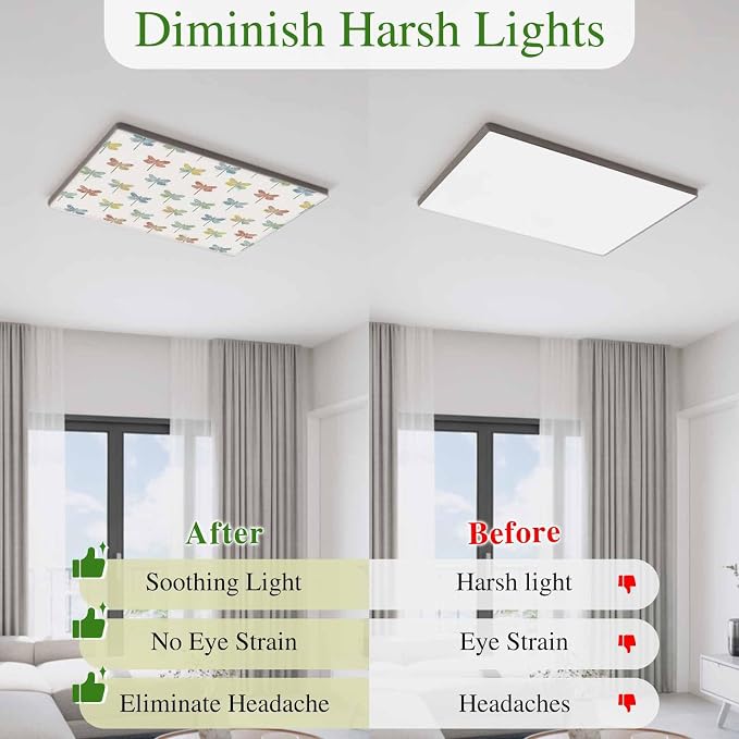 Fluorescent Light Covers for Ceiling Lights Watercolor Dragonfly Magnetic Light - Image 5
