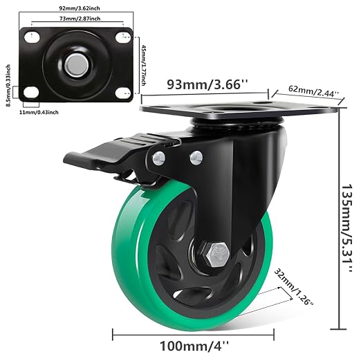 Caster Wheels 4 Inch, Swivel Plate Casters Set of 4 Heavy Duty 2000lbs - Image 2
