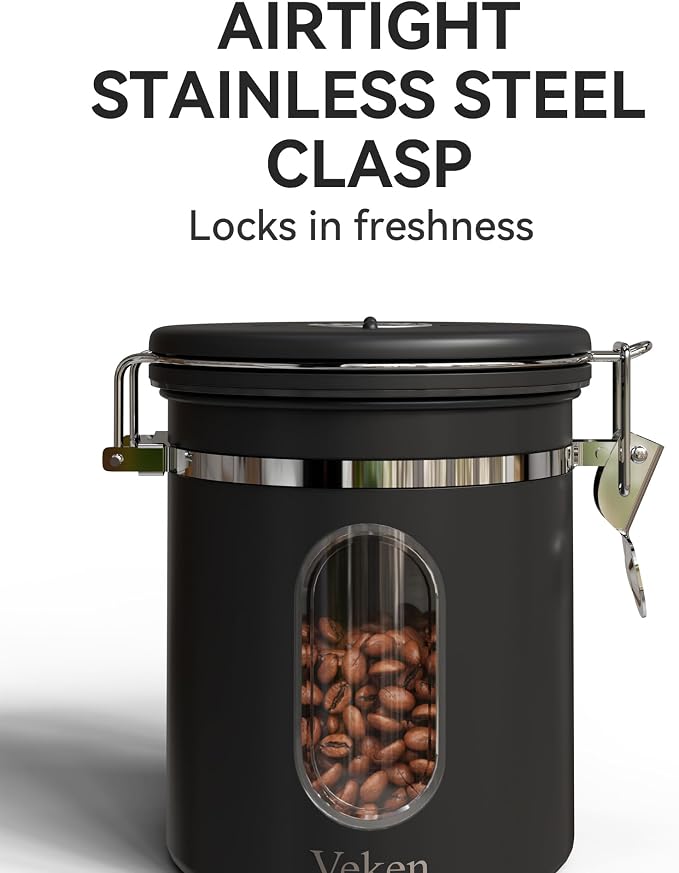 Veken Coffee Canister with Window, Airtight Stainless Steel Kitchen Food - Image 3
