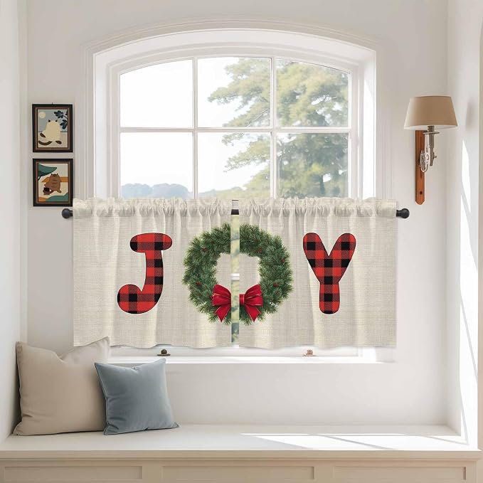 Red Green Christmas Kitchen Tier Curtains 36 Inch Long 2 Panel Set, Rod Pocket - Image 3