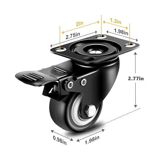 2 inch Casters Set of 4 with Brake, Polyurethane and Floor Protection, - Image 2
