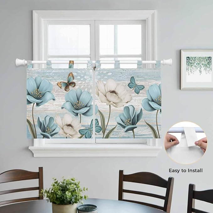 Spring Floral Kitchen Curtains 24 Inch Length, Small Window Curtains Tab Top - Image 4